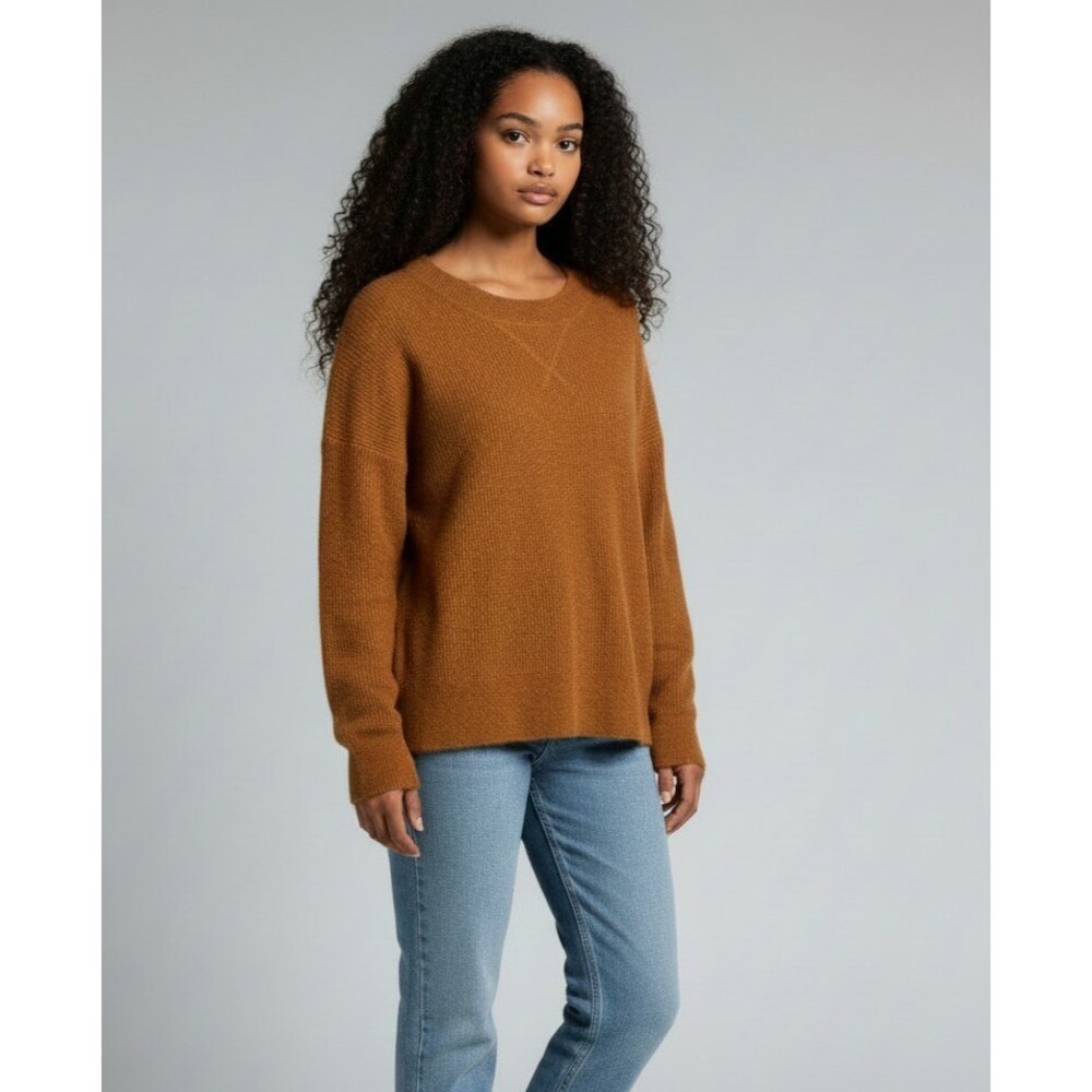 Madewell 100% Cashmere Sweater XXS Ribbed Crewneck V-Stitch Amber Gold